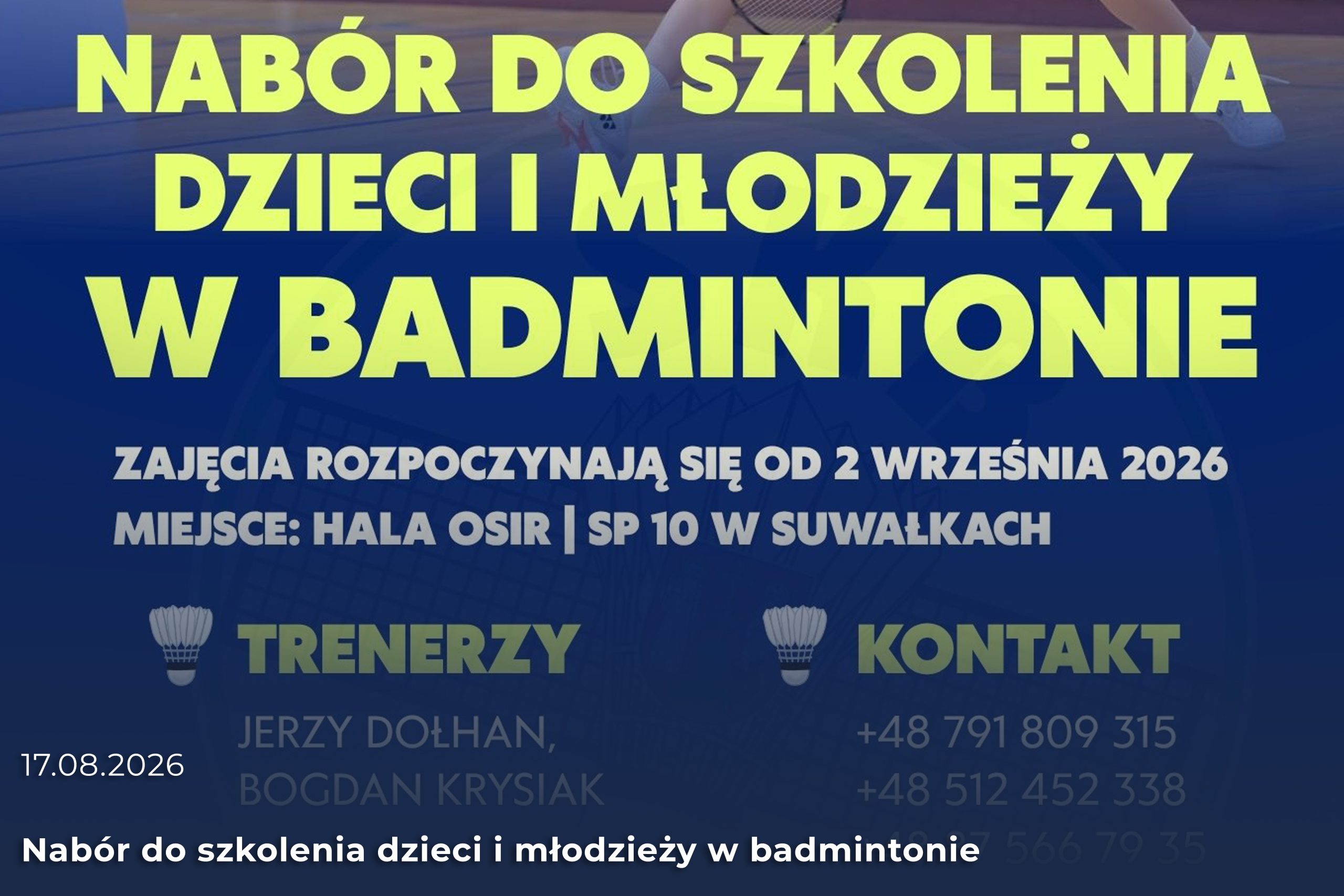 Nabór do szkolenia dzieci i młodzieży w badmintonie